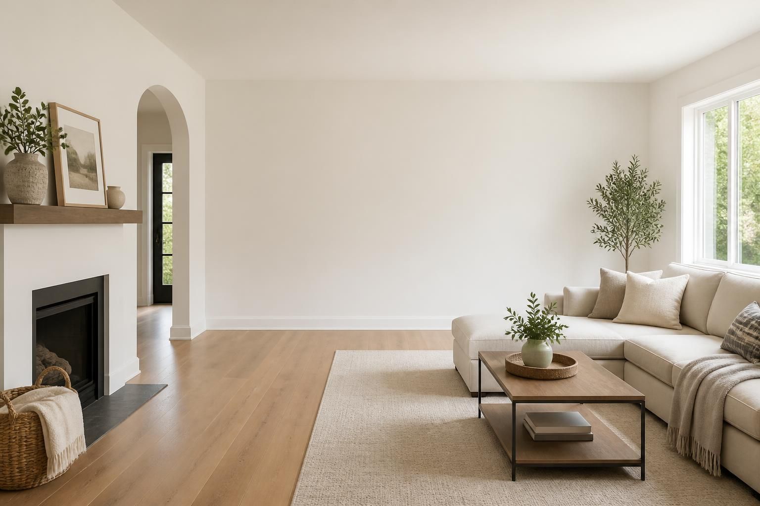 Bright freshly cleaned home interior with open space for text