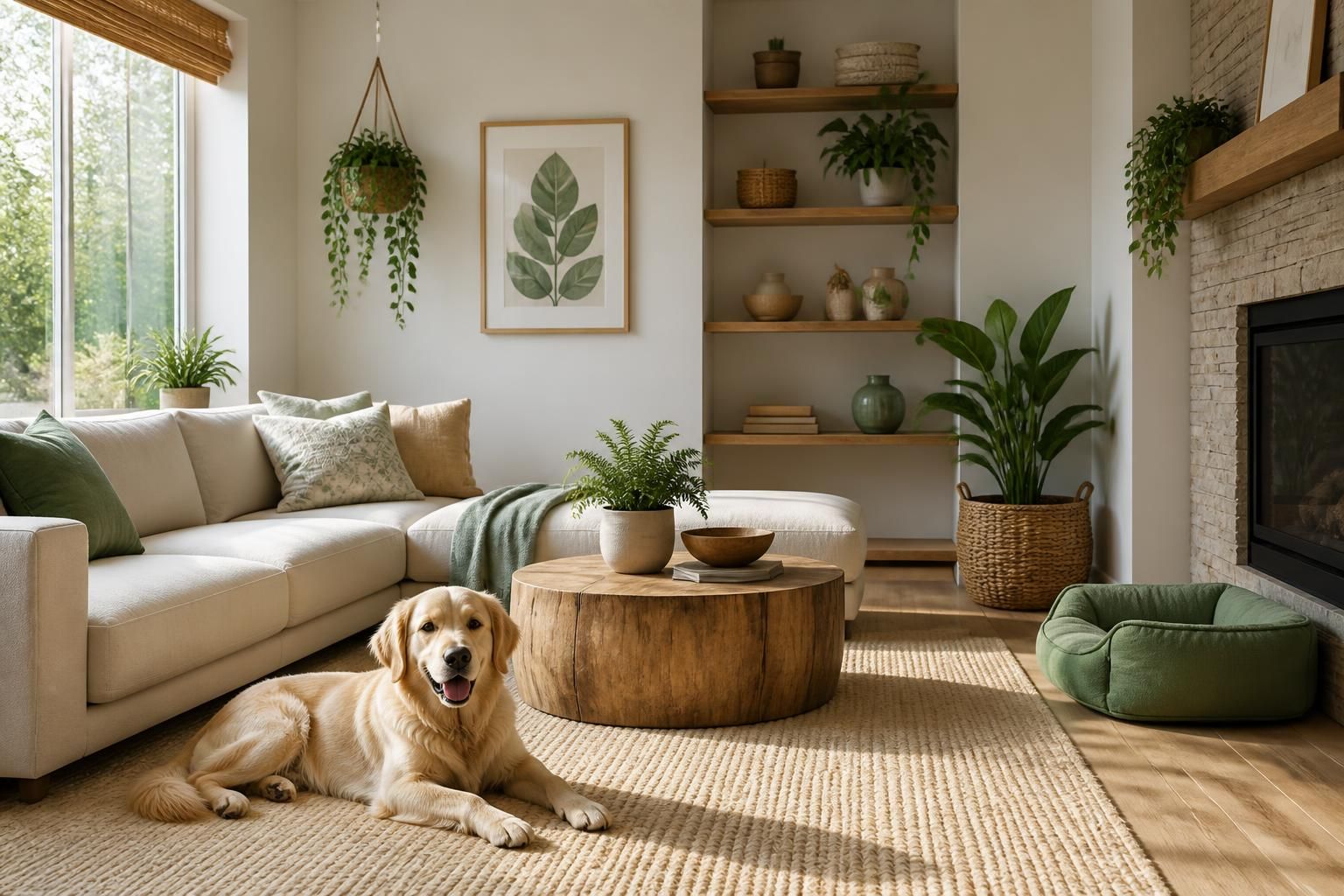 Calm family room reflecting eco-friendly pet-safe cleaning