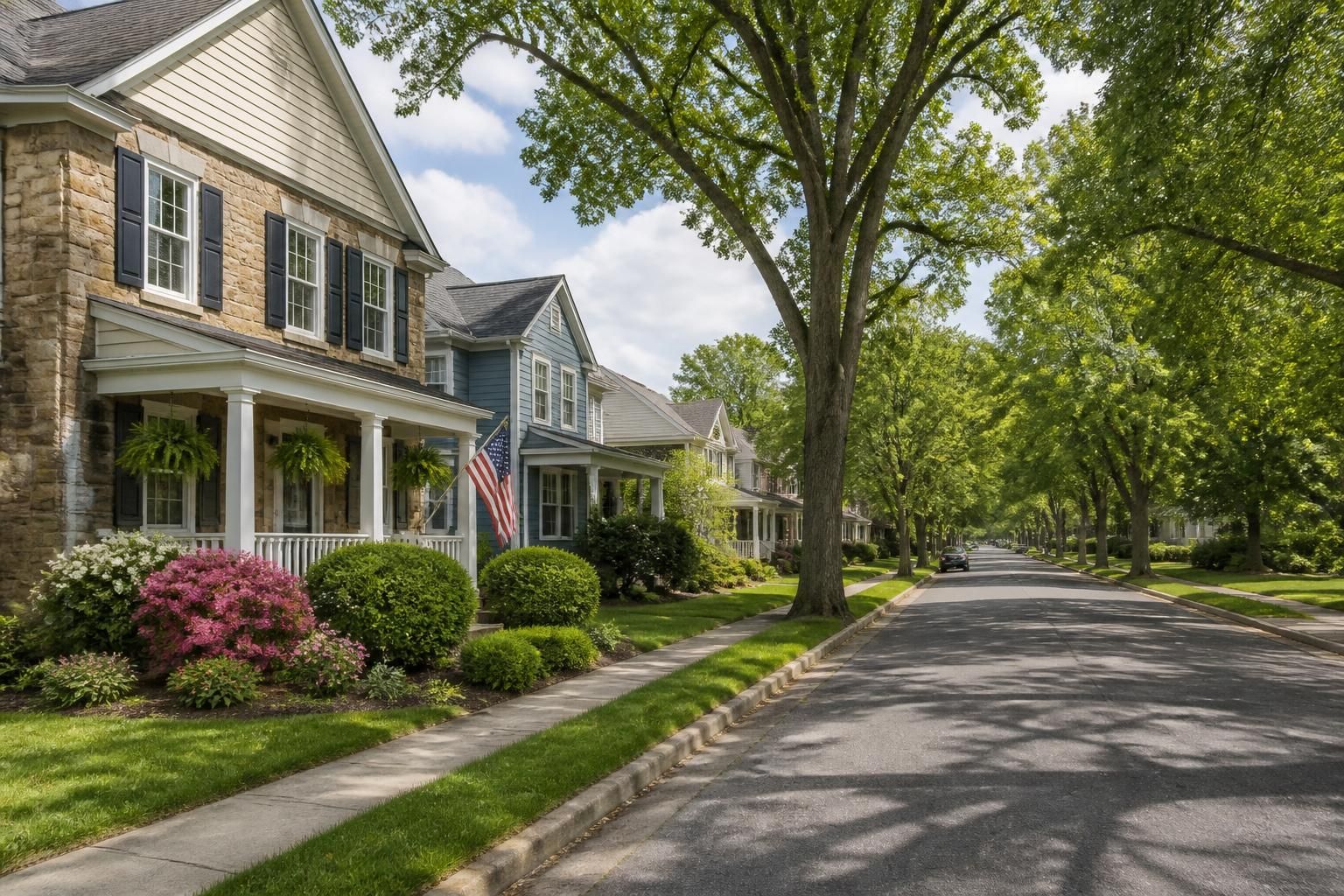 Tree-lined suburban street with well-kept homes in Lansdale